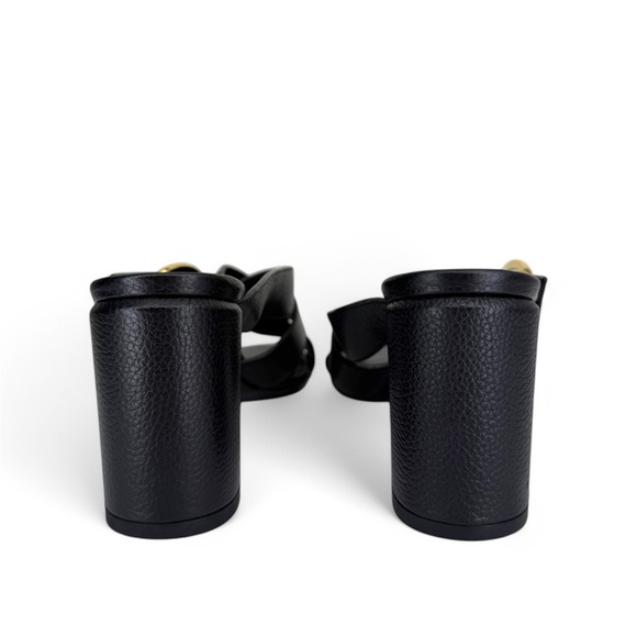 NEW LOUIS VUITTON LV Logo Black Leather Block Heel Sandals Mules IT36 - Picture 9 of 13